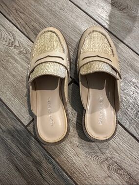 Marc Fisher Natural Raffia & Beige Leather Slip-On Mules